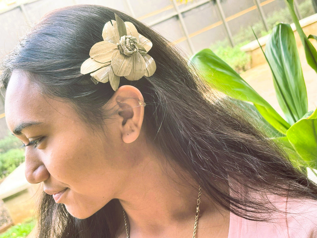 Nā Pua ʻĀina o Waipiʻo-Lauhala woven flower pins